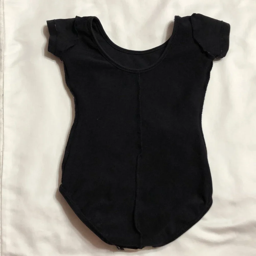 Mirella Girls Dance Ballet Black Leotard Size 2-4 CHP Princess Seam Cap Sleeve